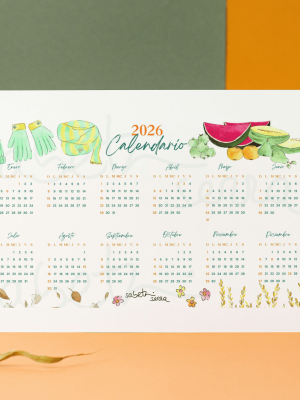 CALENDARIO DE PARED 2026 CON FRUTAS EN ACUARELA