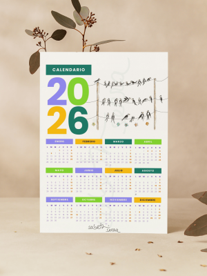 CALENDARIO DE PARED 2026 CON GOLONDRINAS EN ACUARELA