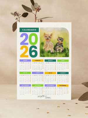 CALENDARIO DE PARED 2026 CON PERRITOS EN ACUARELA