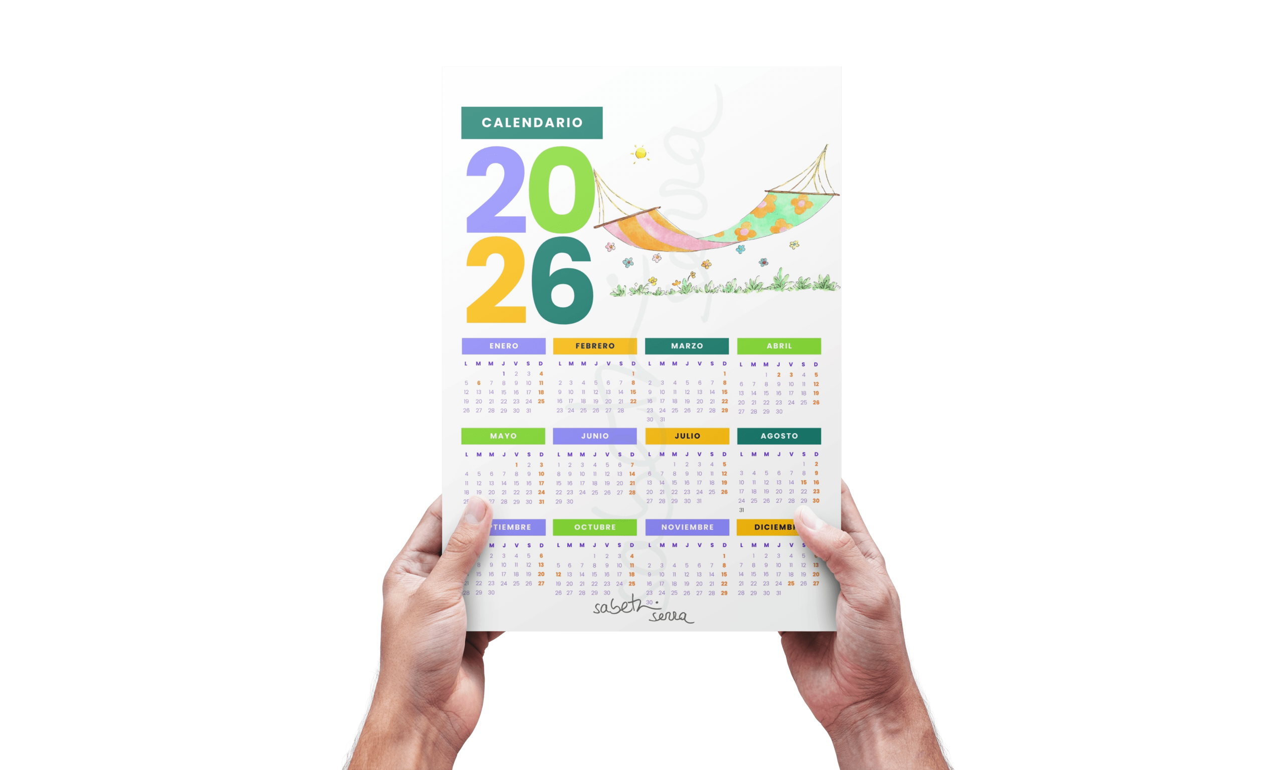 CALENDARIO DE PARED 2026 CON TUMBONA DE JARDÍN EN ACUARELA - Imagen 2